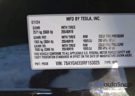 2024 Tesla Model Y Long Range Dual Motor All-Wheel Drive from USA, damaged, VIN 7SAYGAEE8RF153025